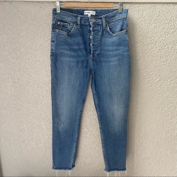 Re/Done High Rise Ankle Crop Jeans - Picture 2 of 13